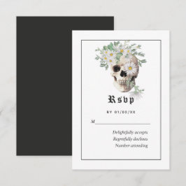 Tarjeta de respuesta de boda de cráneo gótico flor
