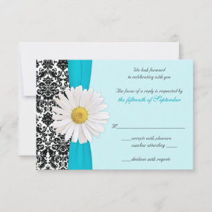 Tarjeta de respuesta de boda de Damasco azul de ma