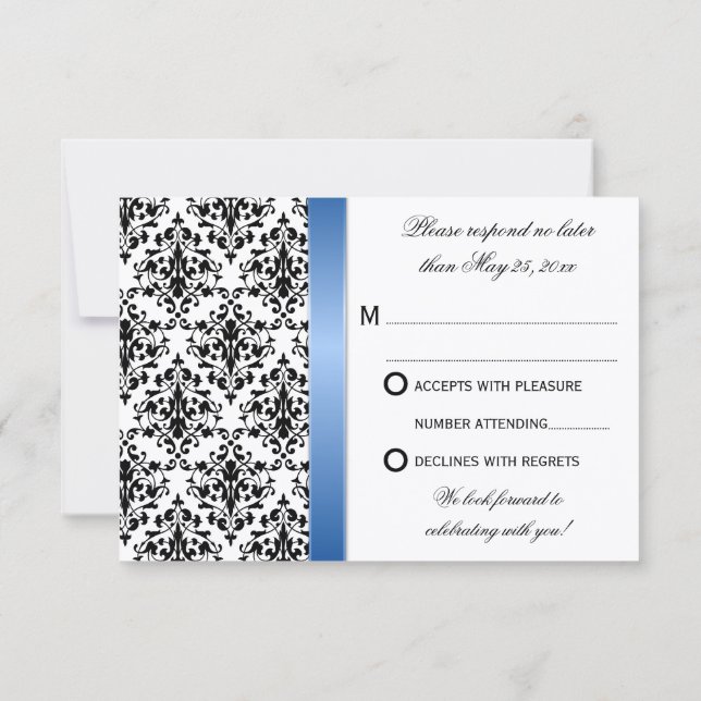 Tarjeta de respuesta de boda de damasco con cinta  (Reverso)