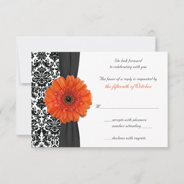 Tarjeta de respuesta de boda de damasco de margari (Anverso)