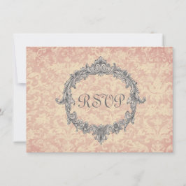 Tarjeta de respuesta de boda de damasco ecru y mel
