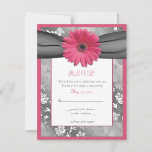Tarjeta de respuesta de boda de damasco floral ros