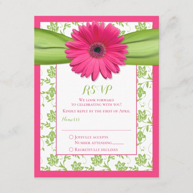 Tarjeta de respuesta de boda de damasco floral ros (Anverso)