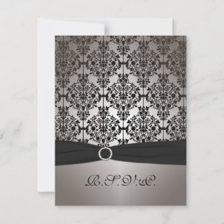 Tarjeta de respuesta de boda de damasco gris y neg