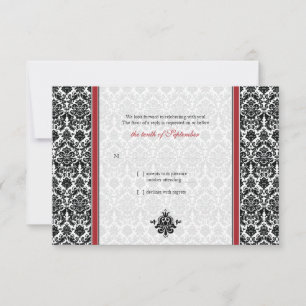 Tarjeta de respuesta de boda de Damasco Roja, Negr