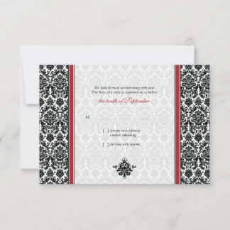 Tarjeta de respuesta de boda de Damasco Roja, Negr
