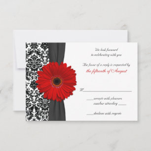 Tarjeta de respuesta de boda de Damasco rojo negro