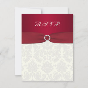 Tarjeta de respuesta de boda de damasco rojo y mar