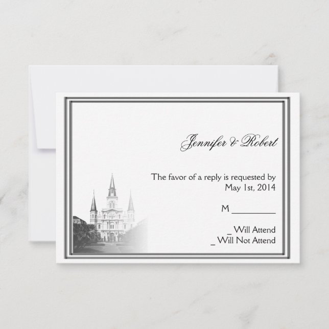 Tarjeta de respuesta de boda de destino de Nueva O (Anverso)