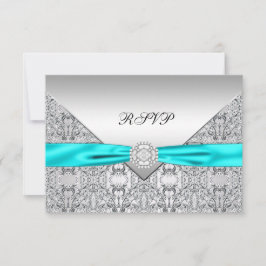Tarjeta de respuesta de boda de diamante azul turq
