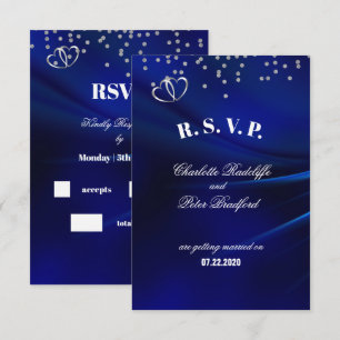 Tarjeta de respuesta de boda de diamantes y corazo