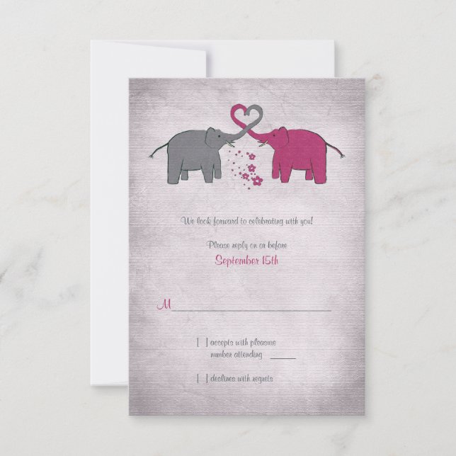 Tarjeta de respuesta de boda de Elefante Rosa y Gr (Anverso)