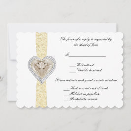 Tarjeta de respuesta de Boda de encaje amarillo de