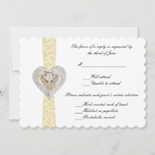 Tarjeta de respuesta de Boda de encaje amarillo de