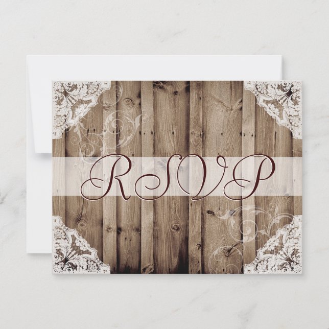 Tarjeta de respuesta de boda de encaje blanco anti (Anverso)