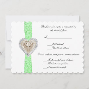 Tarjeta de respuesta de boda de encaje verde Unico