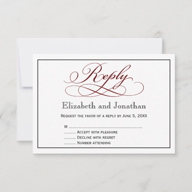 Tarjeta de respuesta de Boda de escritura roja pro (Anverso)