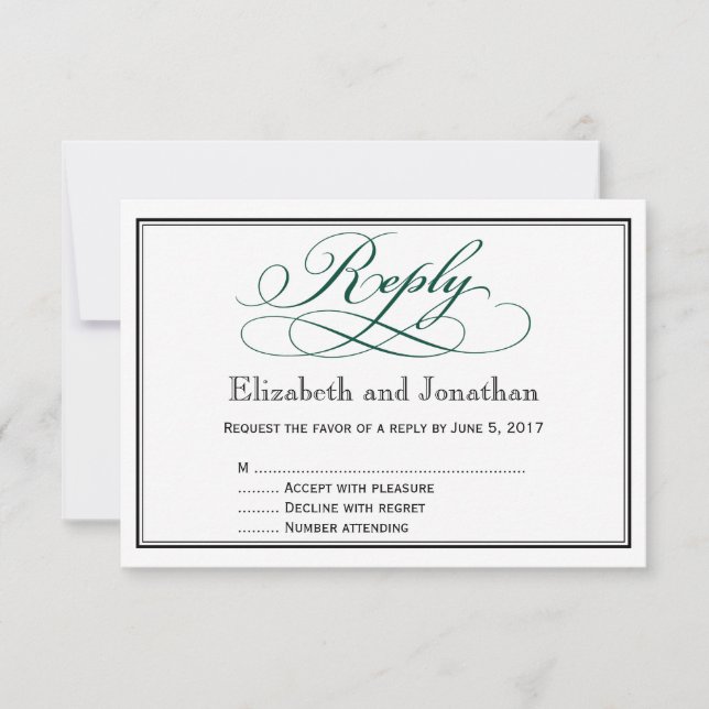Tarjeta de respuesta de Boda de escritura verde pr (Anverso)