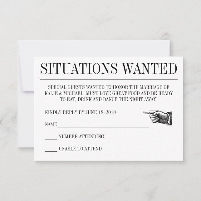 Tarjeta de respuesta de Boda de estilo de periódic (Anverso)