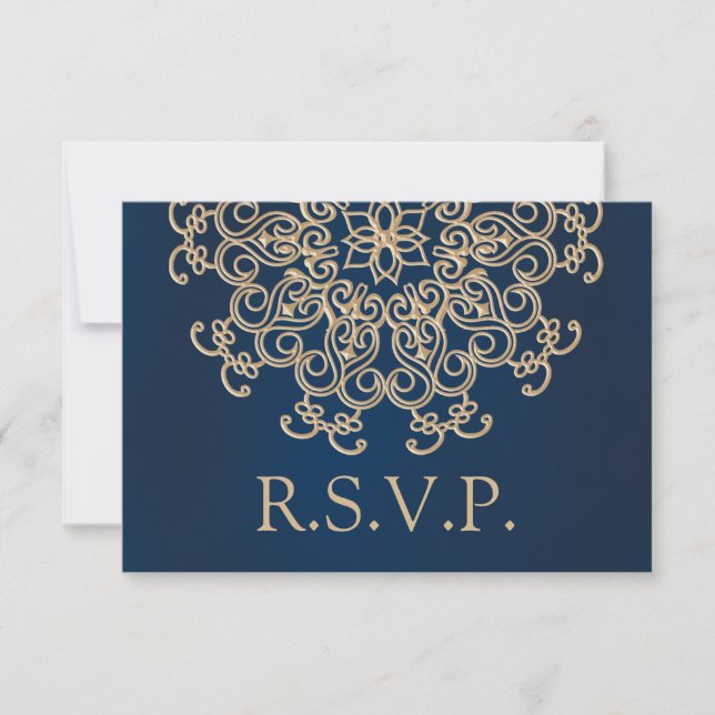 TARJETA DE RESPUESTA DE BODA DE ESTILO INDIO NAVY  (Anverso)