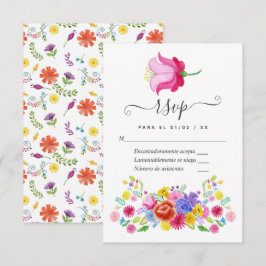 Tarjeta de respuesta de boda de fiesta floral de a