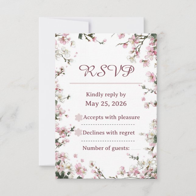 Tarjeta de respuesta de boda de flor de cerezo ele (Anverso)