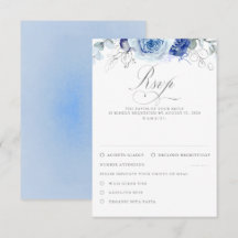 Tarjeta de respuesta de boda de flores azules polv