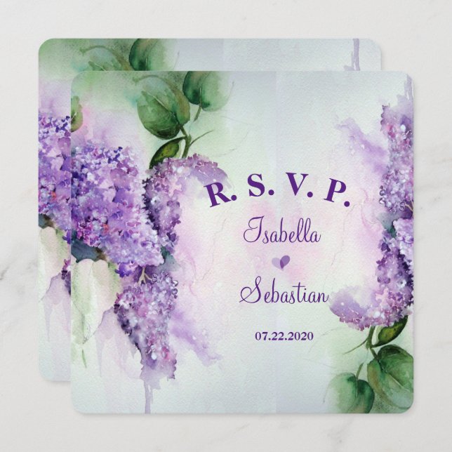 Tarjeta de Respuesta de Boda de Flores de Lila Ele (Anverso / Reverso)