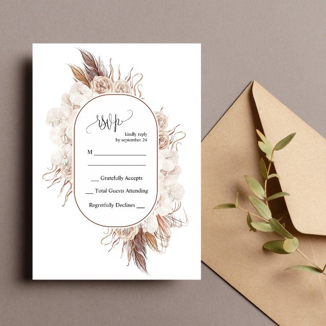 Tarjeta de Respuesta de Boda de Flores de Otoño Bo (Boho fall flowers RSVP card adds warm rustic charm while guiding guest responses.)