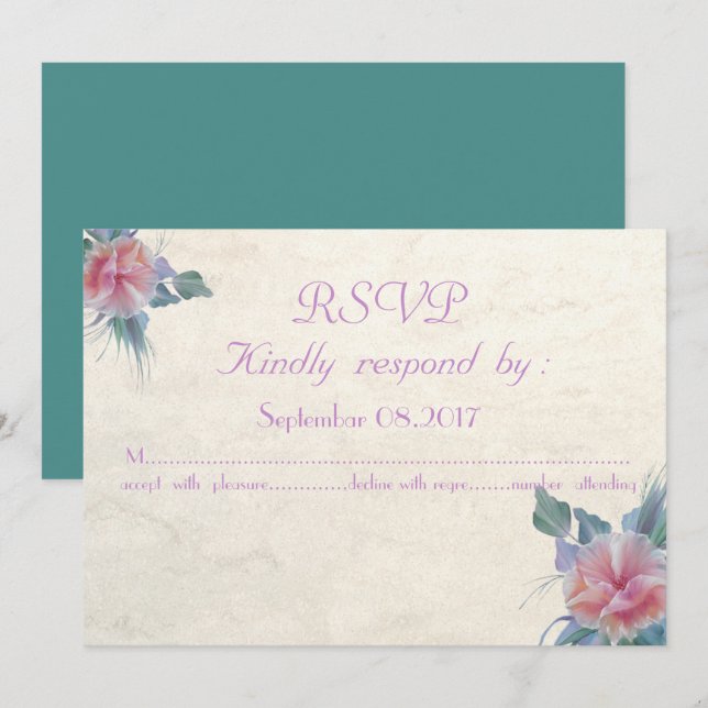 Tarjeta de respuesta de boda de flores elegantes r (Anverso / Reverso)