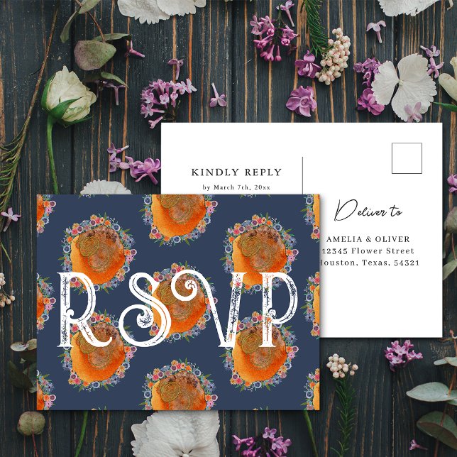 Tarjeta de respuesta de boda de flores silvestres  (Front/Back)
