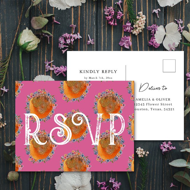 Tarjeta de respuesta de boda de flores silvestres  (Front/Back)