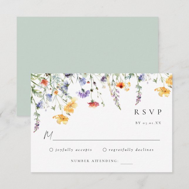 Tarjeta de respuesta de boda de flores silvestres  (Anverso / Reverso)