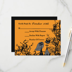Tarjeta de Respuesta de Boda de Gatos Hallowedding