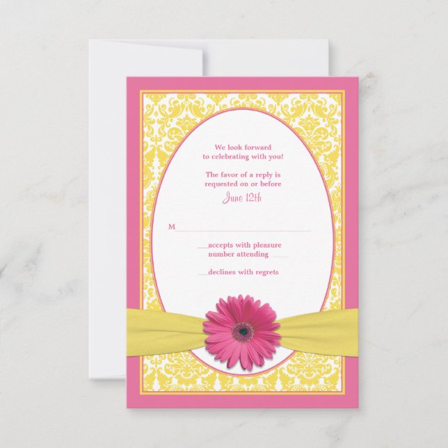 Tarjeta de respuesta de boda de gerbera amarilla y (Anverso)