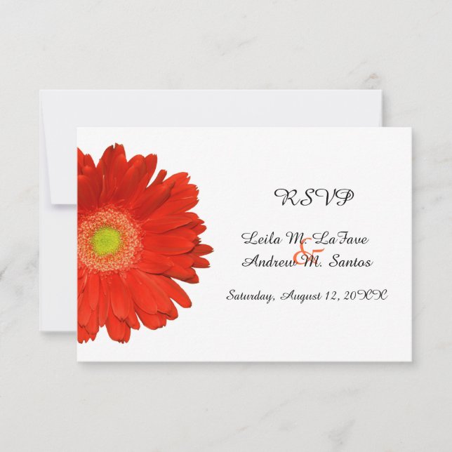 Tarjeta de respuesta de boda de gerbera de naranja (Anverso)