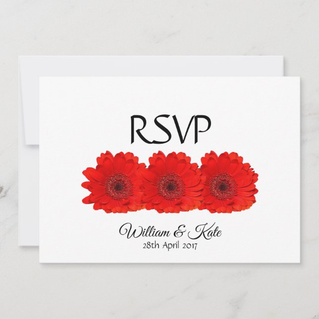 Tarjeta de respuesta de boda de gerbera roja perso (Anverso)