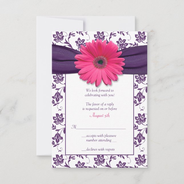 Tarjeta de respuesta de boda de gerbera rosa damas (Anverso)