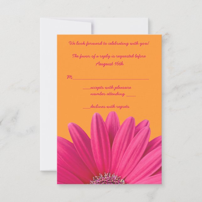 Tarjeta de respuesta de boda de gerbera rosa naran (Anverso)