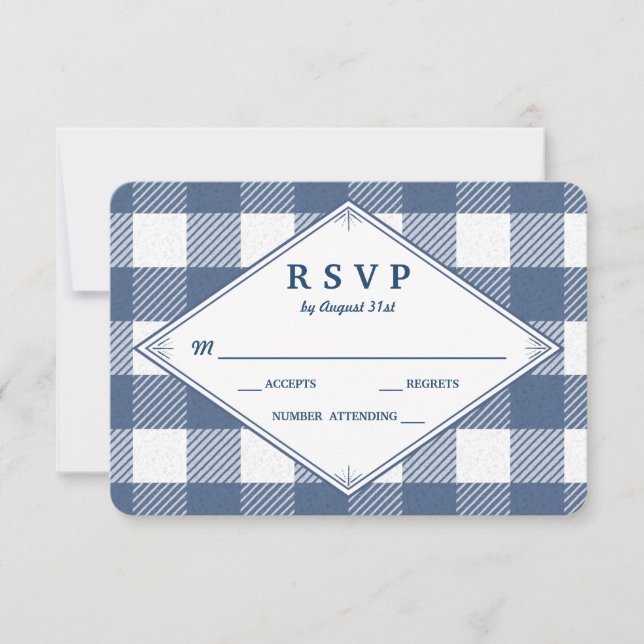 Tarjeta de respuesta de boda de gingham casero (Anverso)