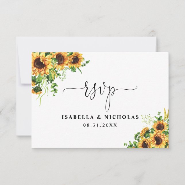 Tarjeta de respuesta de boda de girasol (Anverso)