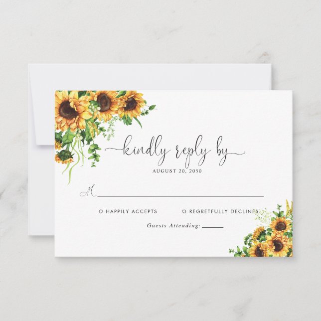 Tarjeta de respuesta de boda de girasol (Anverso)