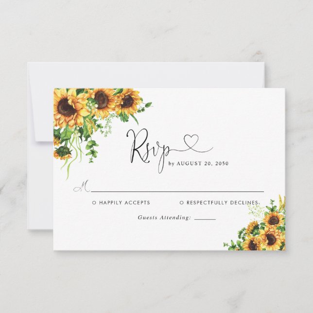 Tarjeta de respuesta de boda de girasol (Anverso)