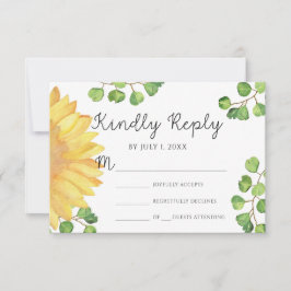Tarjeta de respuesta de boda de girasol acuarela