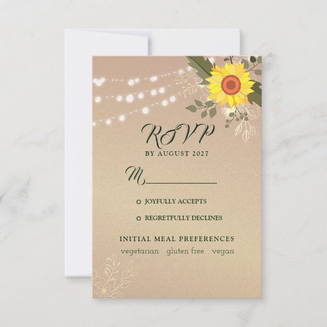 Tarjeta de respuesta de boda de girasol rústico (Anverso)