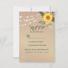 Tarjeta de respuesta de boda de girasol rústico