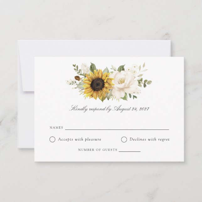 Tarjeta de respuesta de boda de girasoles con flor (Anverso)