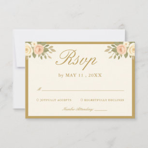 Tarjeta de respuesta de boda de guión marfil vinta
