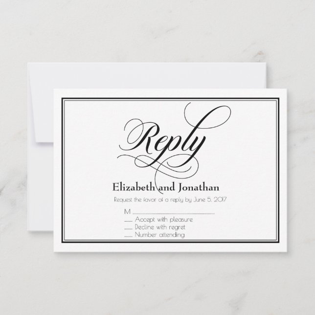 Tarjeta de respuesta de Boda de guiones grácil en  (Anverso)