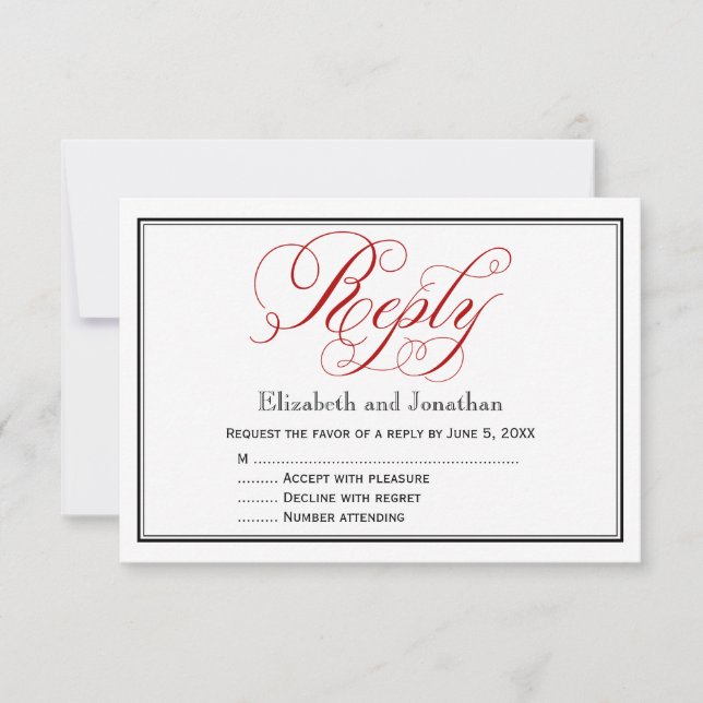 Tarjeta de respuesta de Boda de guiones rojos en b (Anverso)